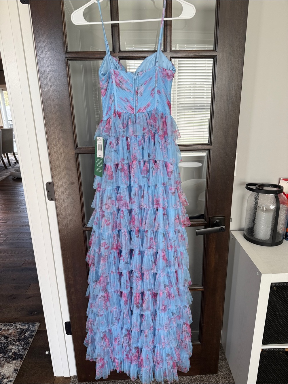 NWT B. Smart Light Blue Pink Tulle Tiered Ruffle Maxi Dress, Prom, Wedding Guest - Picture 7 of 7